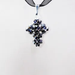 Pendant 30cm - Phoebe-Black Organza - Pendant 30cm - Laiton argenté